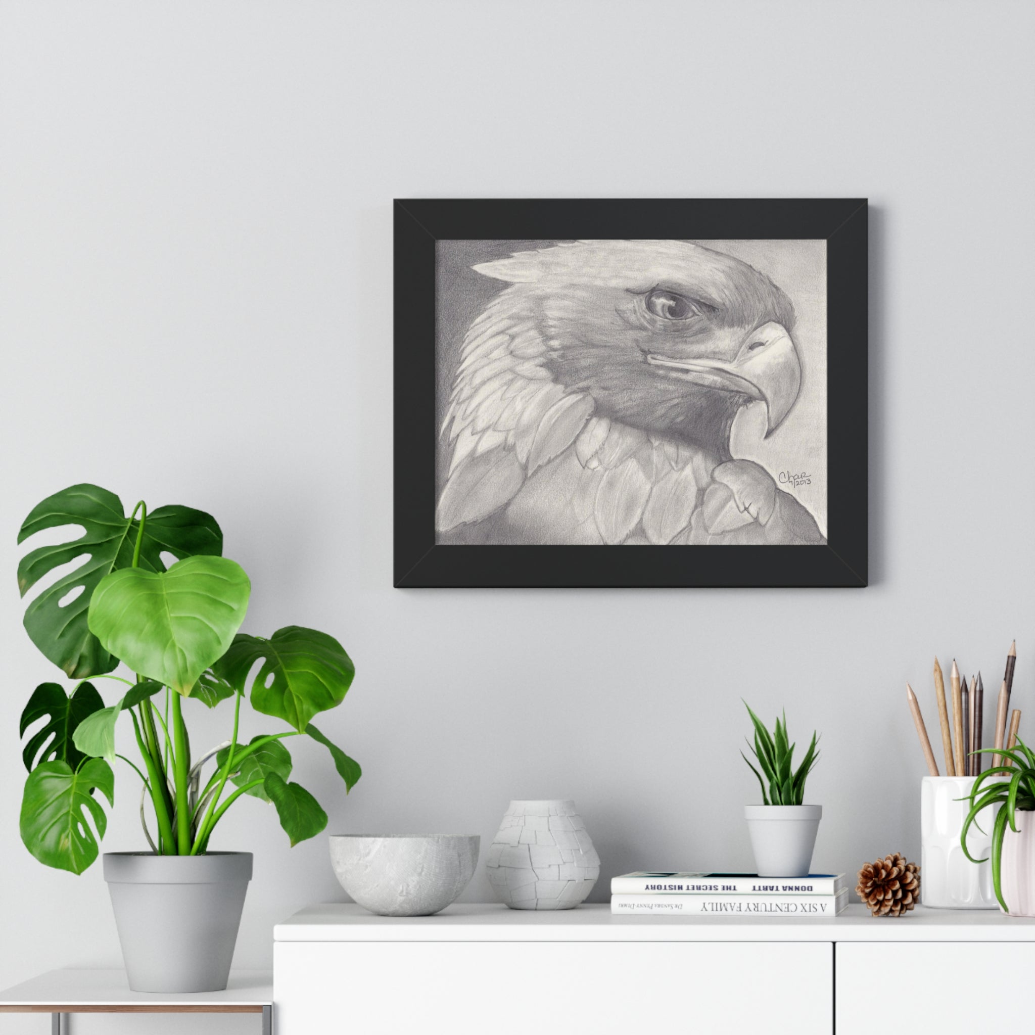 Majestic Eagle Hand-Drawn Portrait in Frame