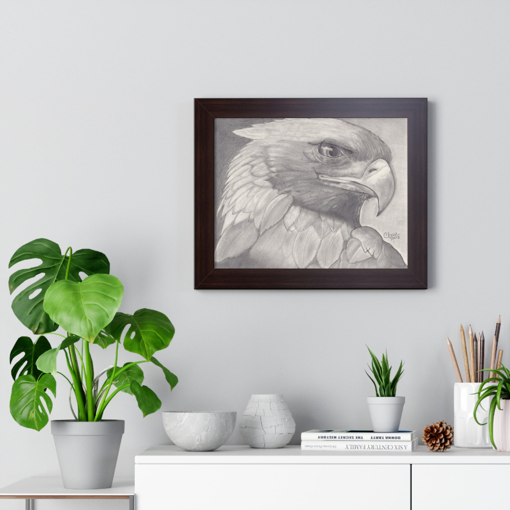 Majestic Eagle Hand-Drawn Portrait in Frame