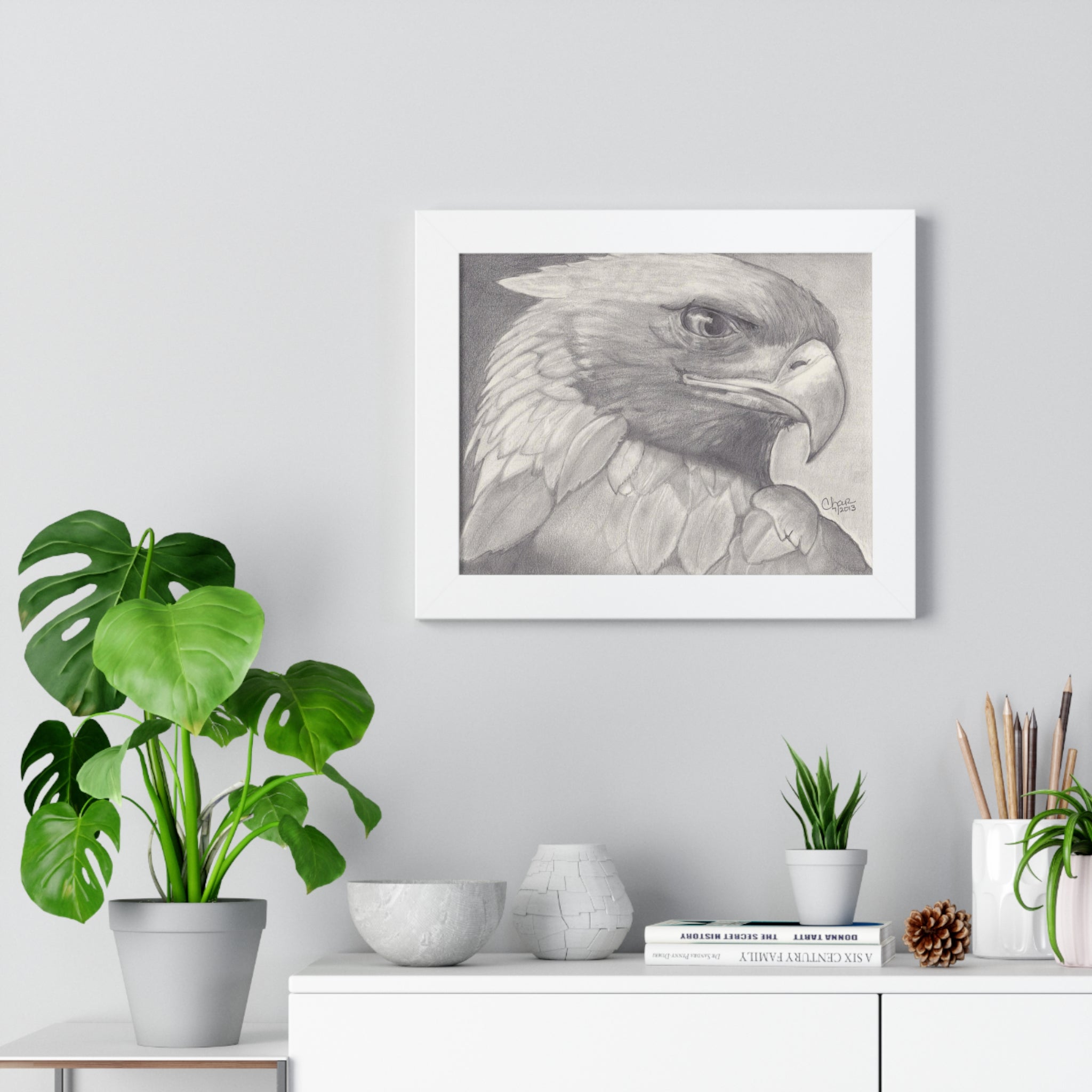 Majestic Eagle Hand-Drawn Portrait in Frame